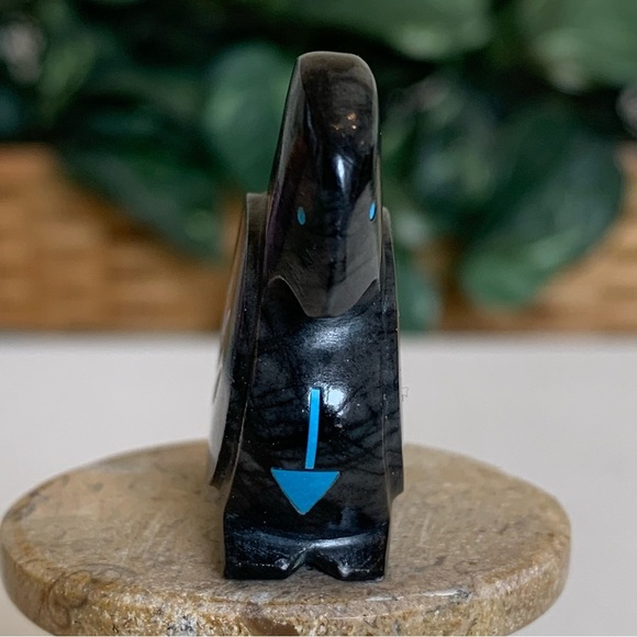 Zuni Crow Raven Fetish Clayton Panteah & Abby Quam Jasper Turquoise Heart Line - Picture 2 of 16